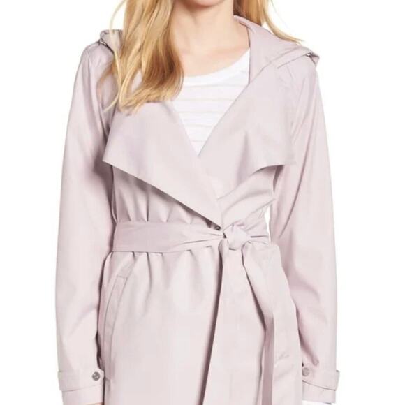 Bernardo belted wrap hooded trench coat rain jacket Large purple - Picture 4 of 7